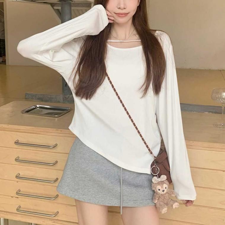 무지 여자롱티셔츠 긴팔크롭티 여성가을티셔츠 여성긴팔티셔츠 봄가을