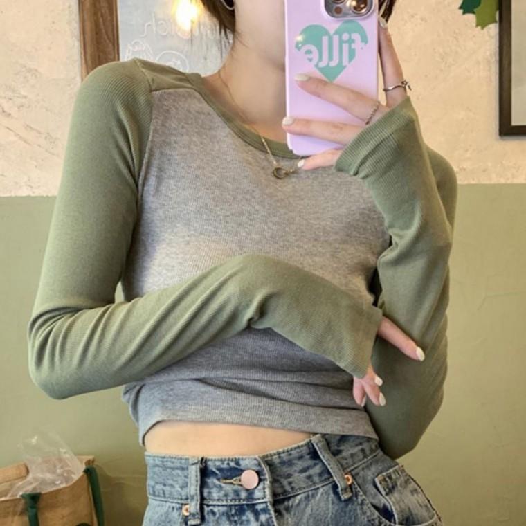 슬림핏긴팔 여자가을티 기본티 크롭 여자티셔츠 가을티셔츠 데일리긴팔티