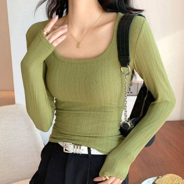 깊은넥티셔츠 티 가을 데일리 티셔츠 긴팔 가을티셔츠 U넥 라운드넥