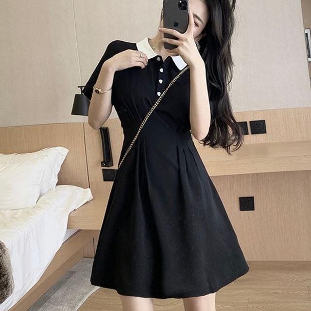 가을롱 긴팔 폴라 체크 펀칭 짧은 땡땡이 린넨 원피스 가을루즈핏 미니