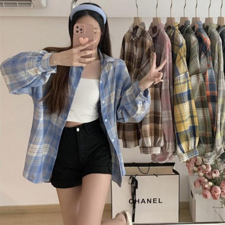 체크셔츠 루즈핏 오버핏 긴팔 가을 간절기 여자 티 PW-916
