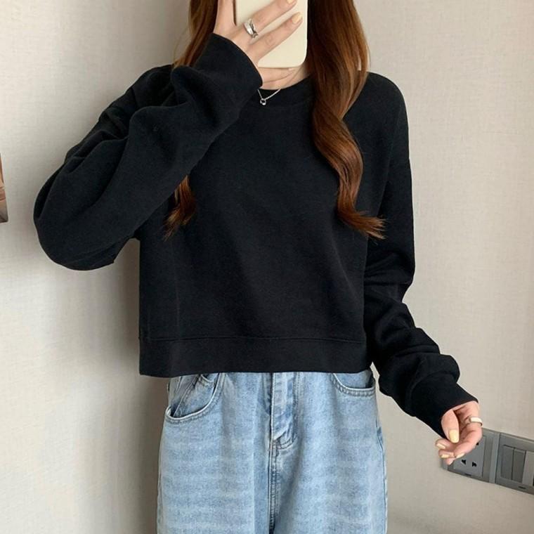 봄가을 여자 가을 봄 긴팔티 크롭맨투맨 라운드넥 크롭티