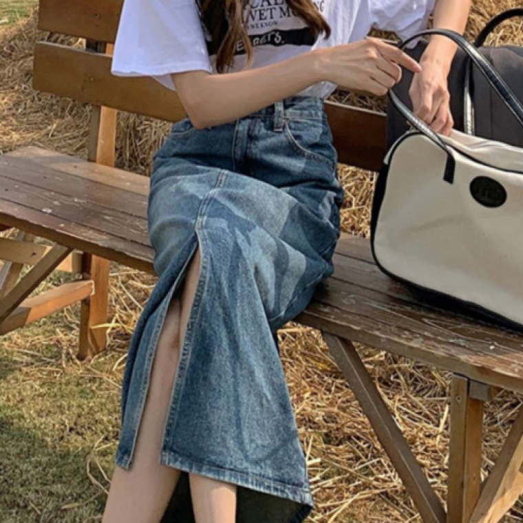 봄가을 여자 가을 봄 스커트 A라인 청치마 롱 데님스커트