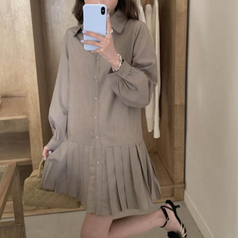 캐주얼 플 하객룩 간절기 가을 봄 긴팔 미니 나들이 데일리 원피스 셔츠 가을