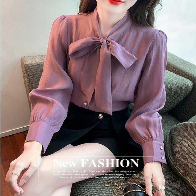 면접용블라우스 여성 리본 하객룩 면접용상의 봄가을 출근룩 셔츠 쉬폰 2컬러 가을블라우스 블라우스