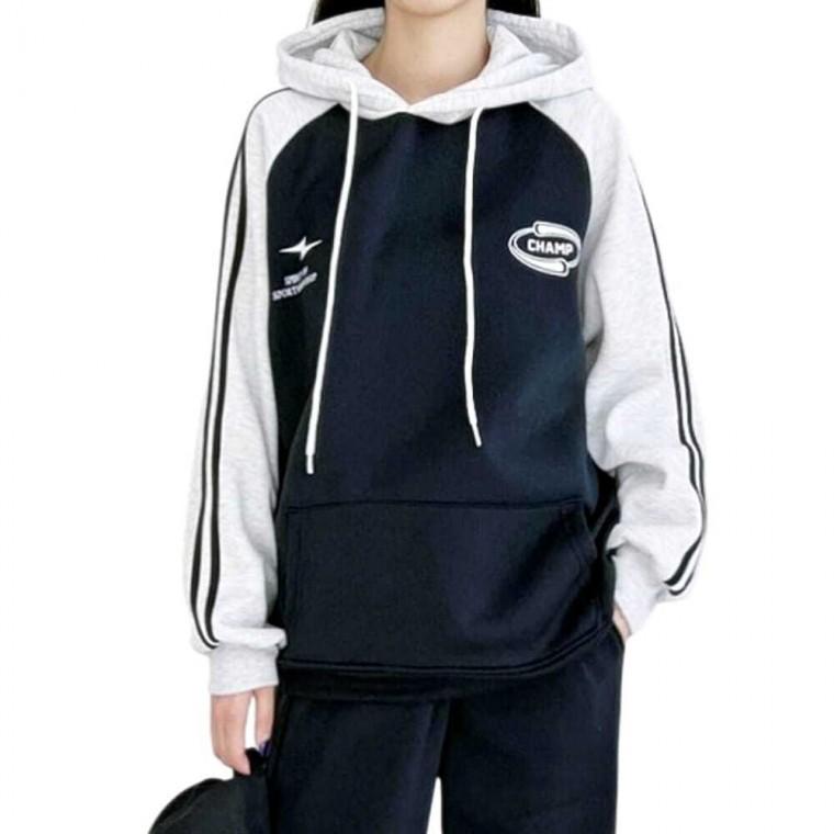 염셀러제안샵 GAA ND744 여성 기모 배색 후드티 2개 빠른배송 정성포장 봄가을후드티 여자봄가을후드티