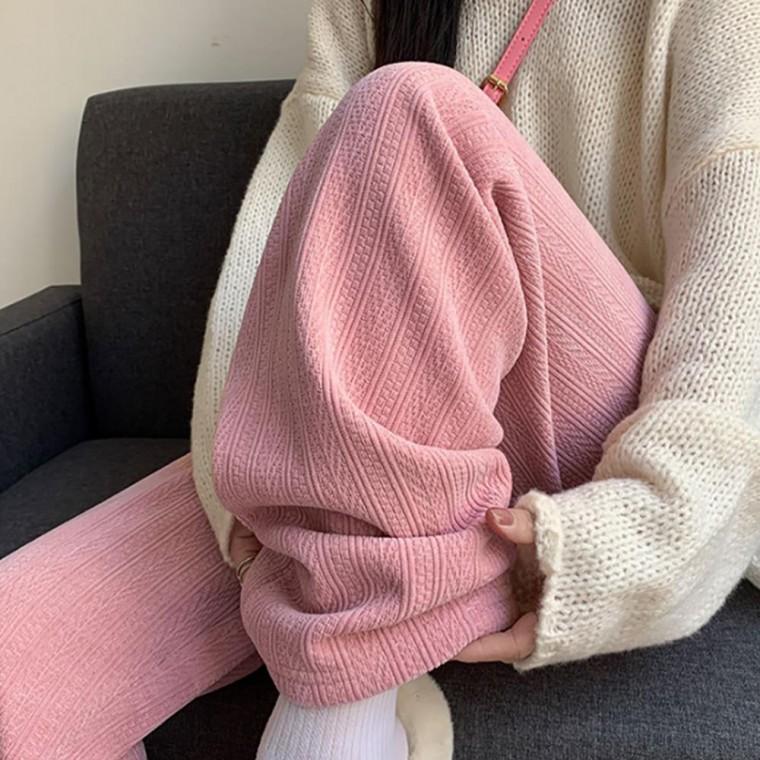 여성용 봄가을 와이드 일자핏 니트 밴딩 팬츠