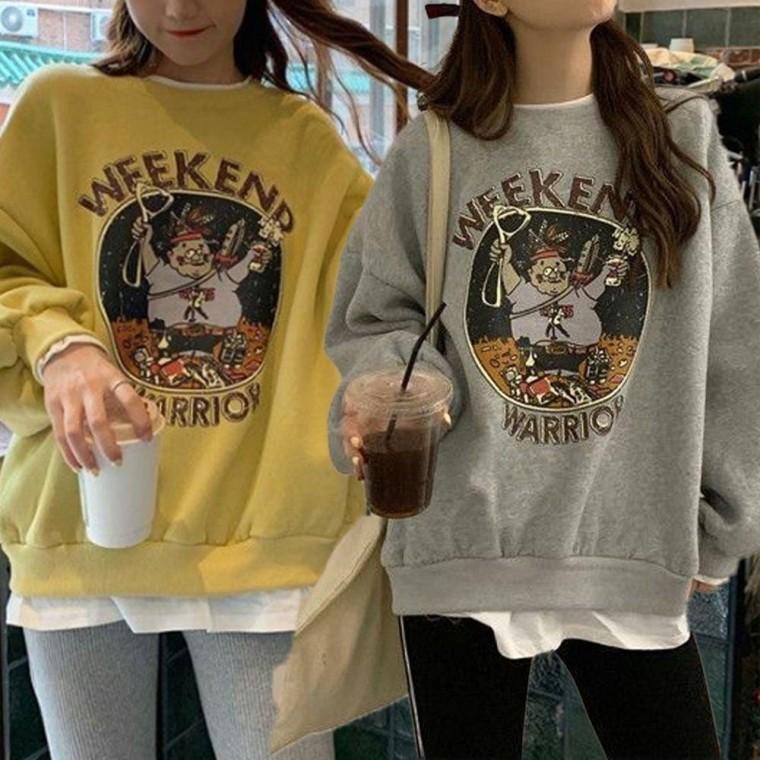 여성 기모 맨투맨 여자 오버핏 긴팔 티셔츠 가을 여성봄 가을티 여성긴팔면티 겨울티