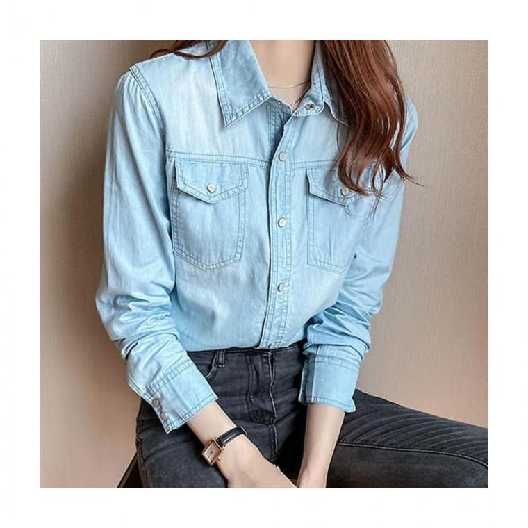 루미나D 블라우스 여자데님셔츠 얇은 봄여름가을 데일리 코디 외출복 일상착용