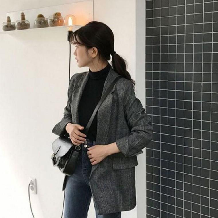 EAS 가을 소매 롤업 체크 자켓 여성가을의류 캐주얼정장