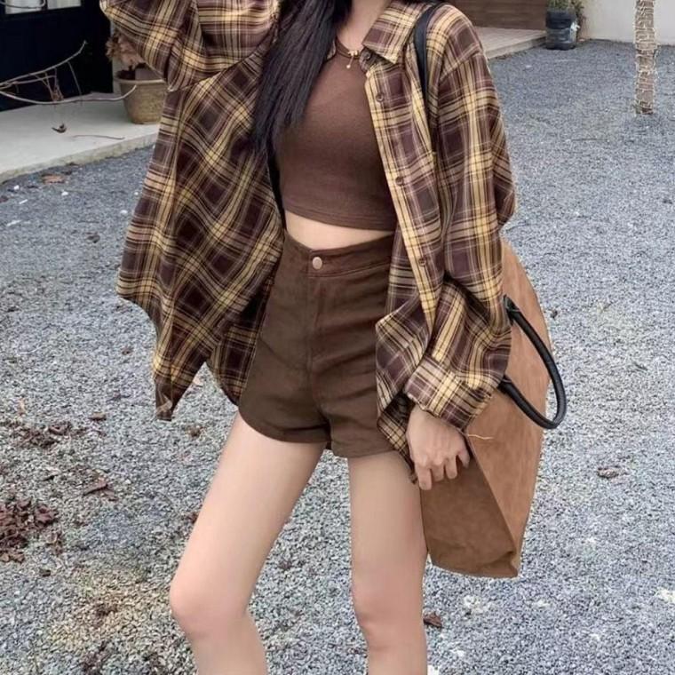 스타일리시패턴 루즈핏체크셔츠남방 두컬러가을면소재 여성 가을아우터