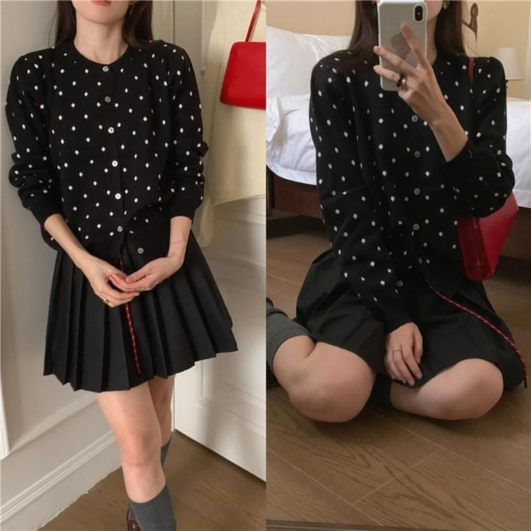 봄가을가디건 심플한 도트 니트 땡땡이가디건 데일리가디건 베이직가디건