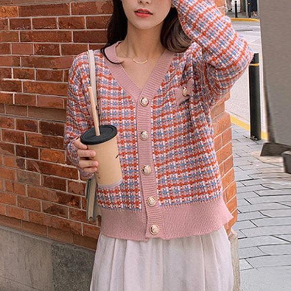 니트 가디건 여성 트위드 니트가디건 여자가디건 가을 데일리가디건 봄 핑크