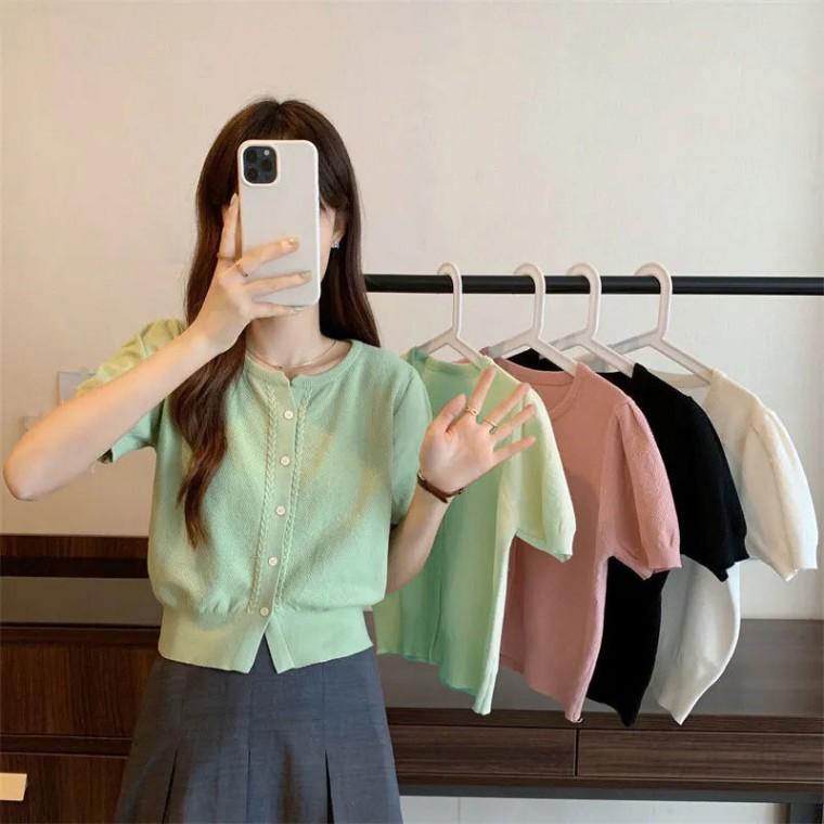 데일리 반팔 가디건 캐주얼 여성 크롭 가디건 봄가을 여름 여름가디건 라운드넥가디건