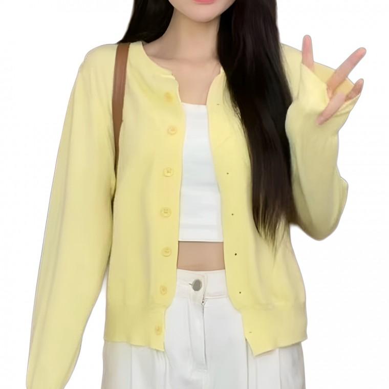 나프커 노란색 여성 니트 라운드넥 가디건 봄 여름 가을 여성가디건 얇은 크롭 니트가디건 간절기 아우터