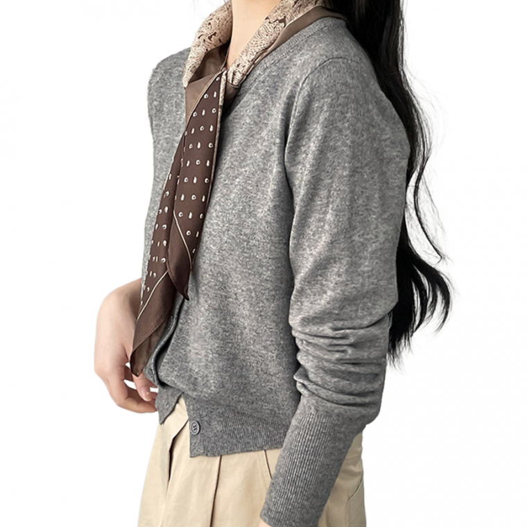 나프커 그레이 여성 니트 라운드넥 가디건 봄 여름 가을 니트가디건 얇은 숏 레이어드가디건 간절기 아우터