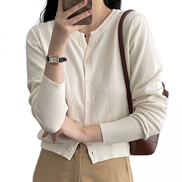 나프커 아이보리 여성 니트 라운드넥 가디건 봄 여름 가을 니트가디건 얇은 레이어드가디건 간절기 아우터