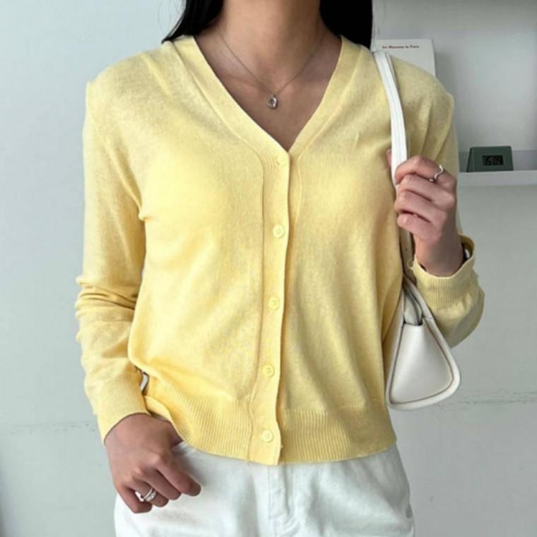 긴팔 데일리 세련된 브이넥 여성용 가벼운 외투 가을 상의 간절기 가디건 뱀부 봄 여름