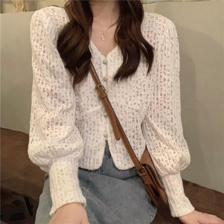 여성 브이넥 패션 깃털 가디건 러블리 봄 가을 아우터 0421