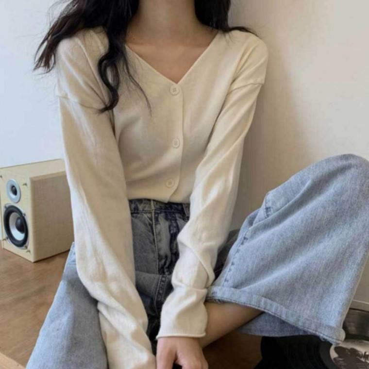 여성용 기본 브이넥 니트 가디건 봄 가을 데일리룩 이너 상의 베이직 아우터 심플핏 가디건