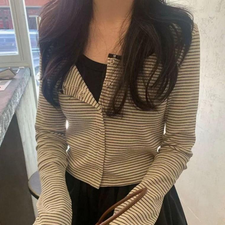 슬림 가디건 가을 가디건 라쏠 니트티 라운드 간절기 여성 반폴라 U넥 신상 봄 dm 롱