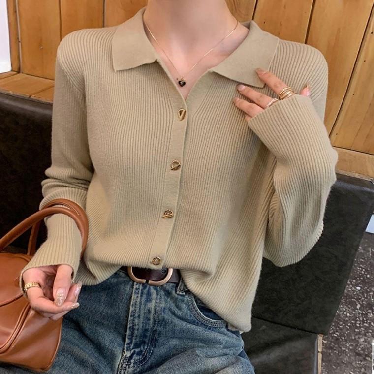 여자 5컬러 봄 가을 단정한 카라 데일리 니트 가디건