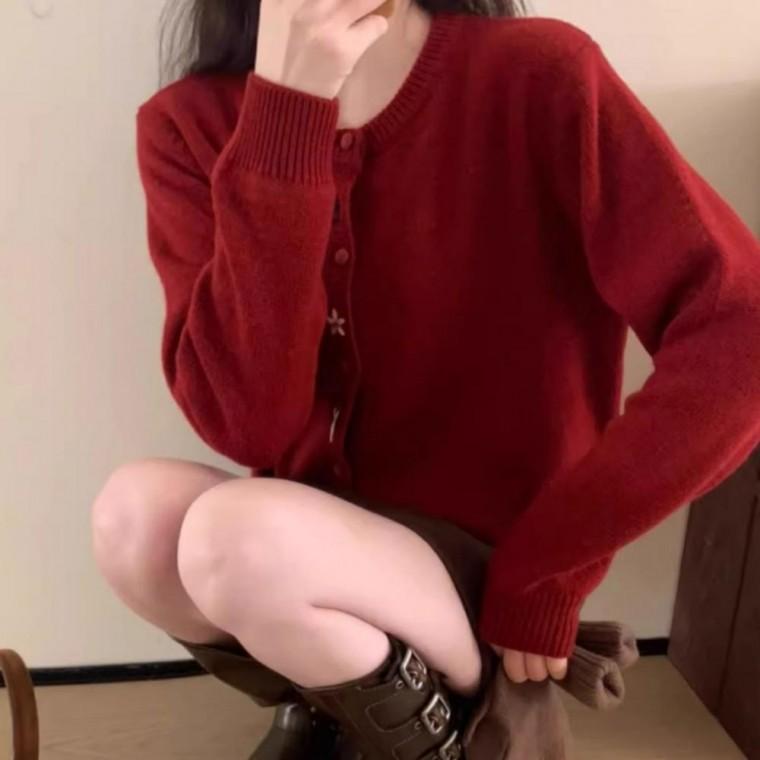 자수 라운드넥 니트 꽃 가디건 기본 가을 여성 예쁜 봄
