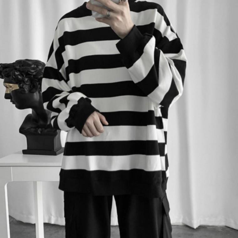 단가라 맨투맨 티셔츠 루즈핏 가을 긴팔 데일리