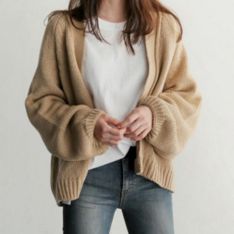가디건 니트 여성 가을 루즈핏 무지 기본 노버튼
