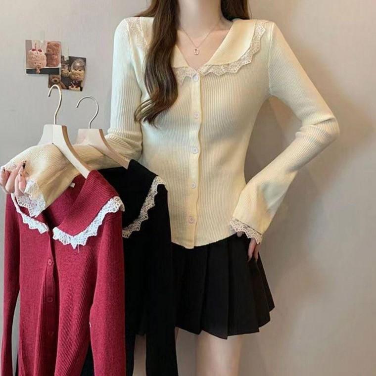 레이스카라 슬림핏 가디건 봄가을 데일리룩 출근용 기본 니트 아우터