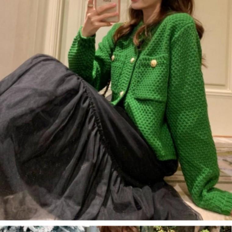 도매픽 그린 가디건 가을 라운드 봄 도톰 여자 넥 단추