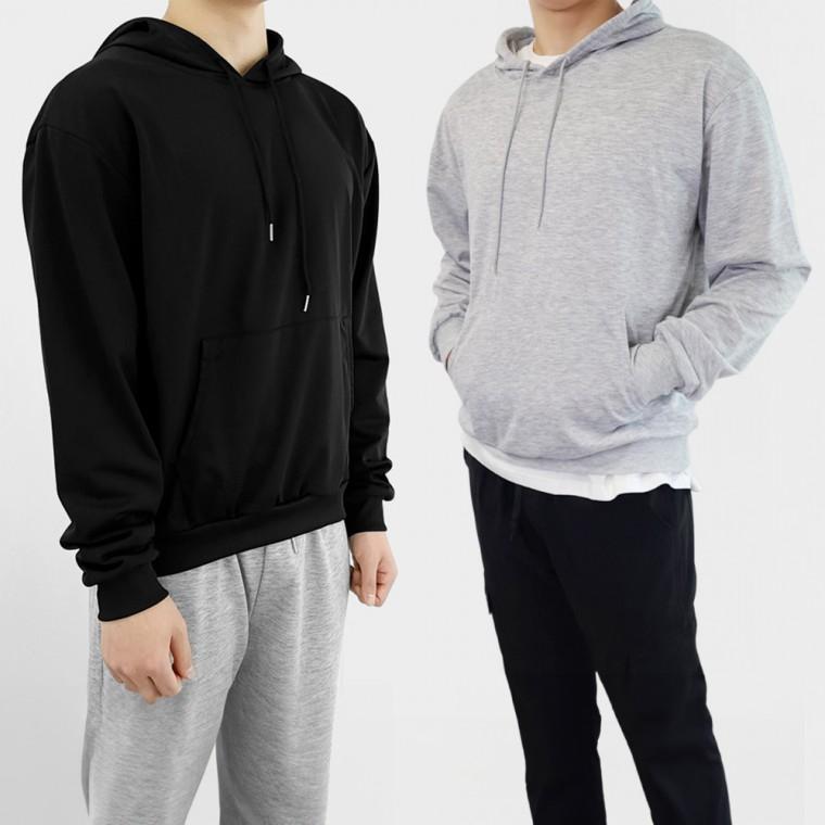 남자 커플 얇은 가벼운 레이어드 봄 가을 기본 무지 루즈핏 쭈리 후드티 빅사이즈 회색 검정 네이비
