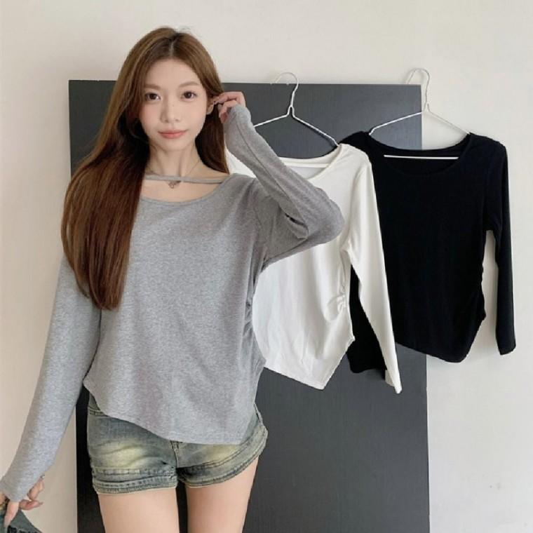 세미 가을긴팔 긴팔 언발티셔츠 여자긴팔 티셔츠 가오리핏 여성 스트링티셔츠