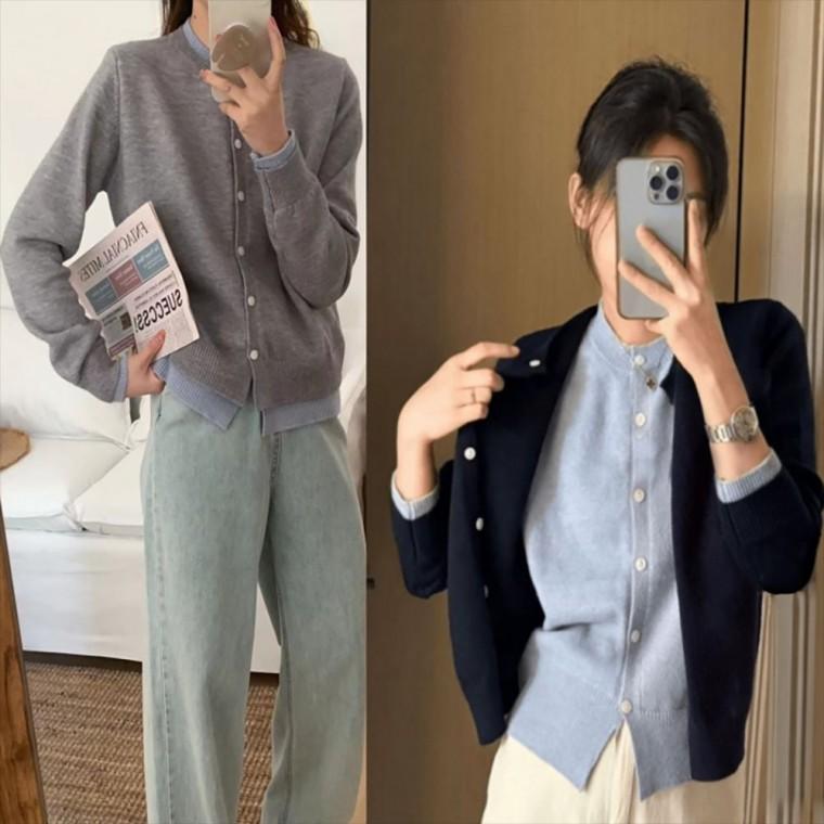 봄가을 가디건 간절기 레이어드 더블 회사원