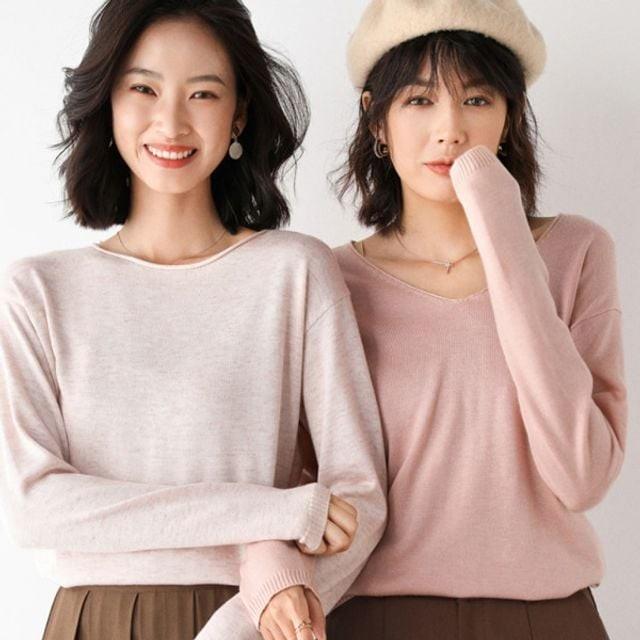 이너 니트티 남여공용 기본티 클래식 데일리 브이넥 가벼운 데일 가을