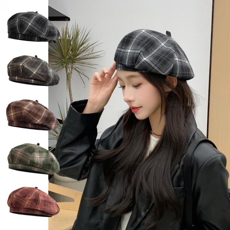 봄 빈티지 카페 베레모 화가 빵모자 겨울 가을 체크