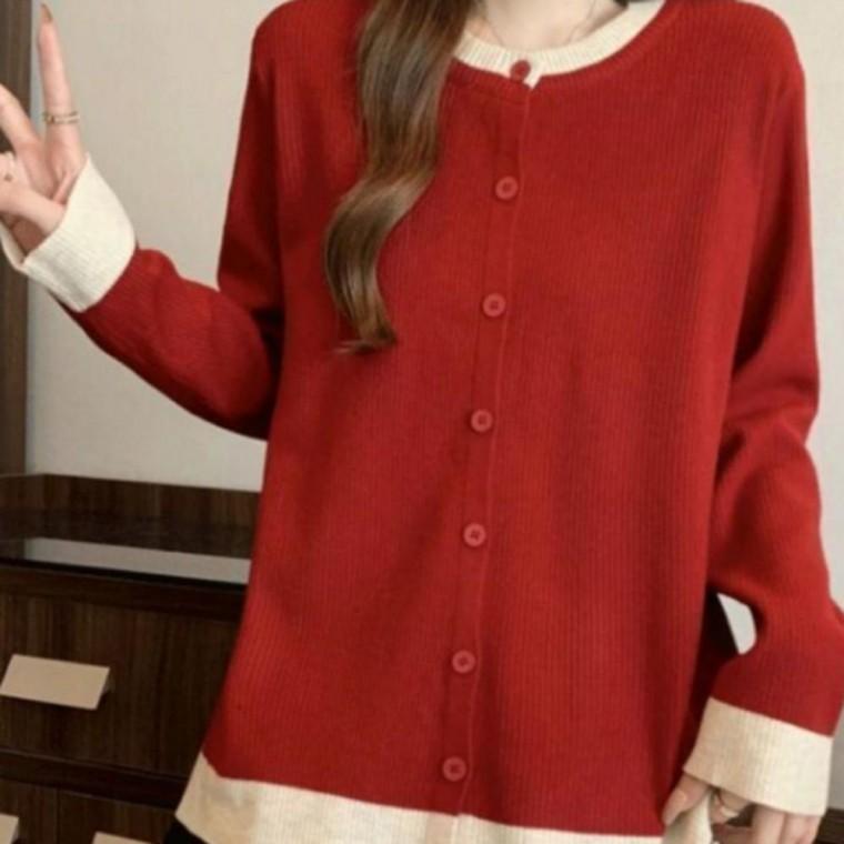 투톤 가을 긴팔 카디건 봄 가디건 버튼 배색 라인