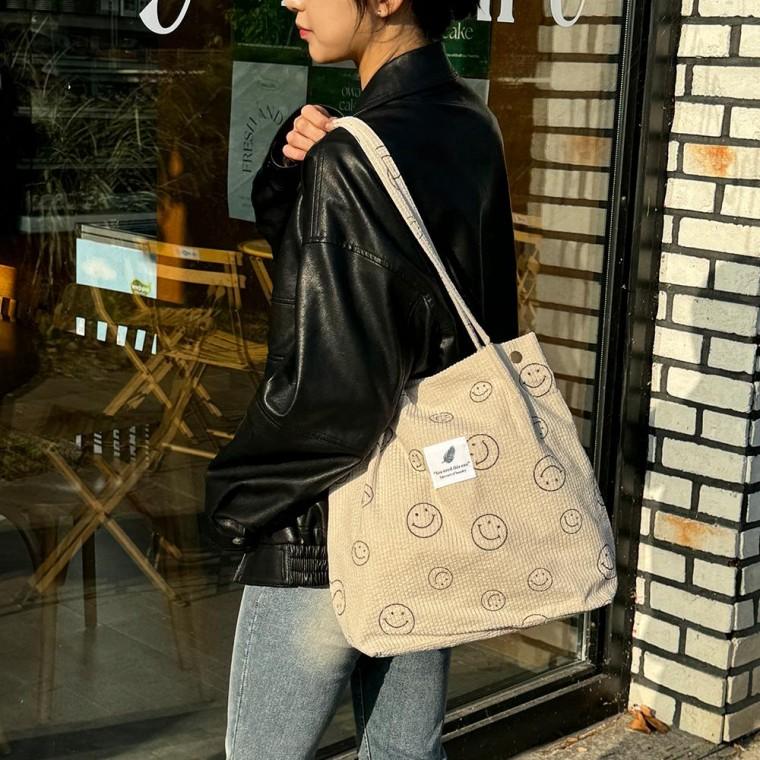 봄 가을 골덴 스마일 숄더백 가방 여성 데일리 캐주얼 백