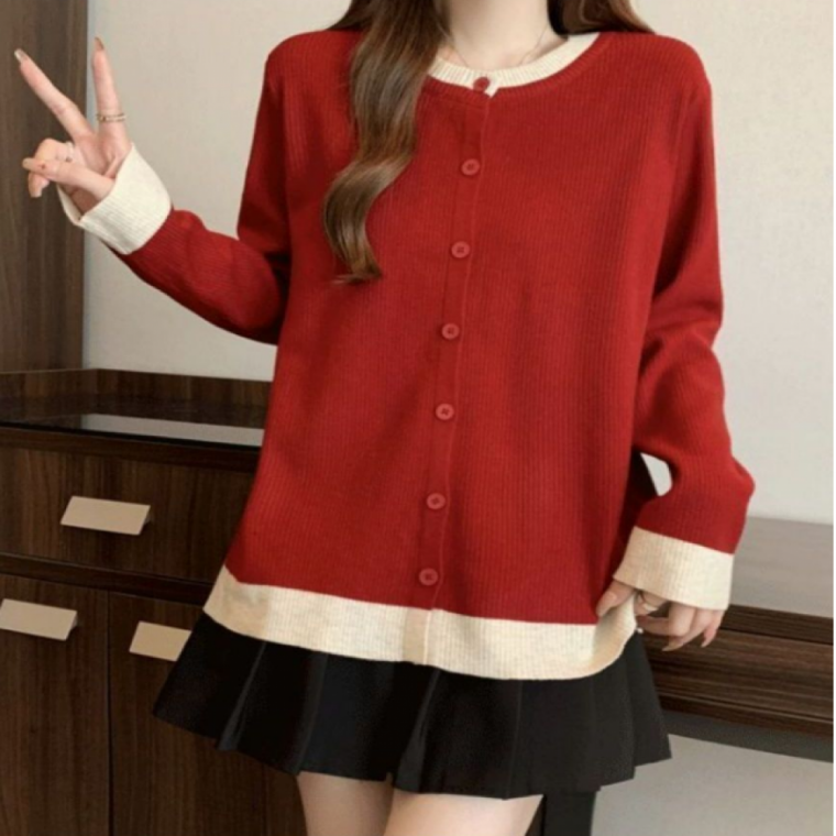 투톤 라인 버튼 가디건 긴팔 봄 가을