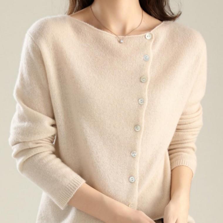 사선 여성 챠콜 단추 가을 봄 가디건 무지