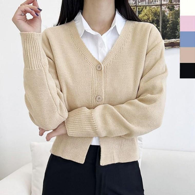 여성 브이넥 크롭 가디건 1P 데일리 봄가을 간절기