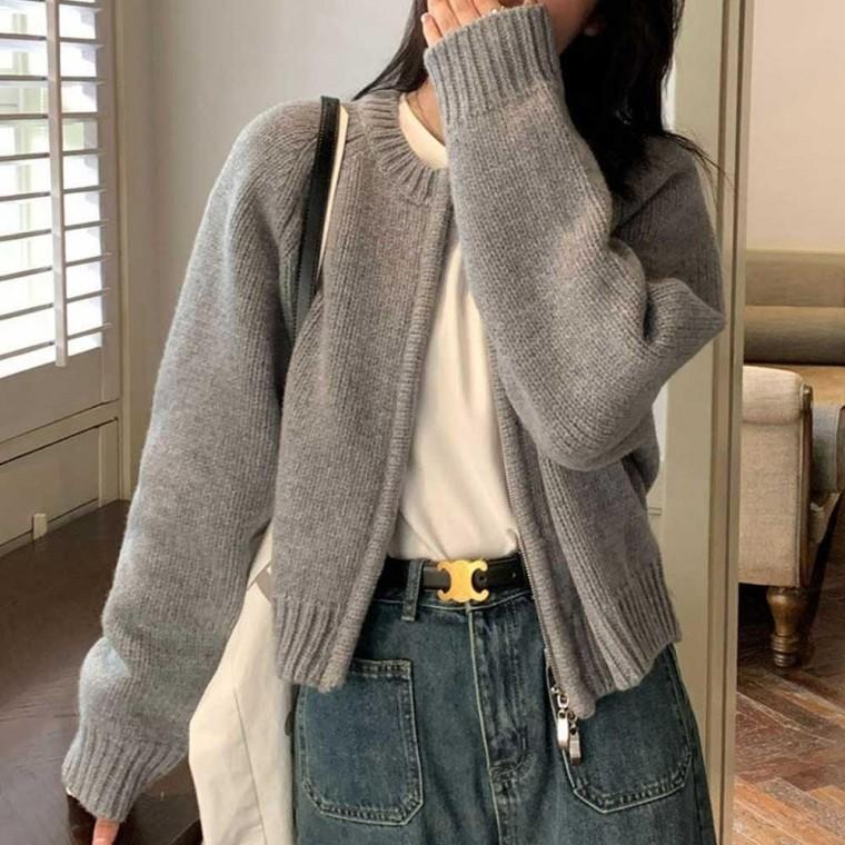 여자 간절기 봄가을 출근 룩 집업 라운드 가디건 코디