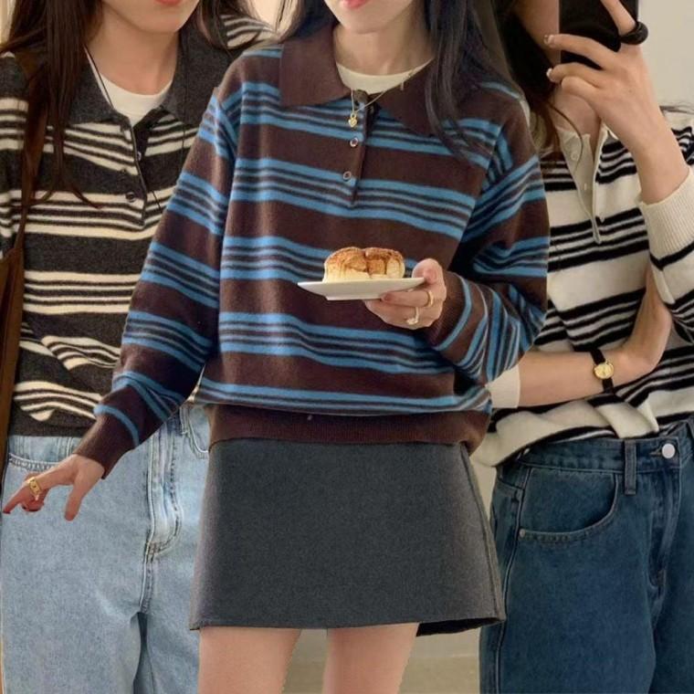 간절기 가을 봄 여성 카라 넥 루즈핏 니트 티 니트티 여자 티셔츠 카라넥 예쁜 단가라