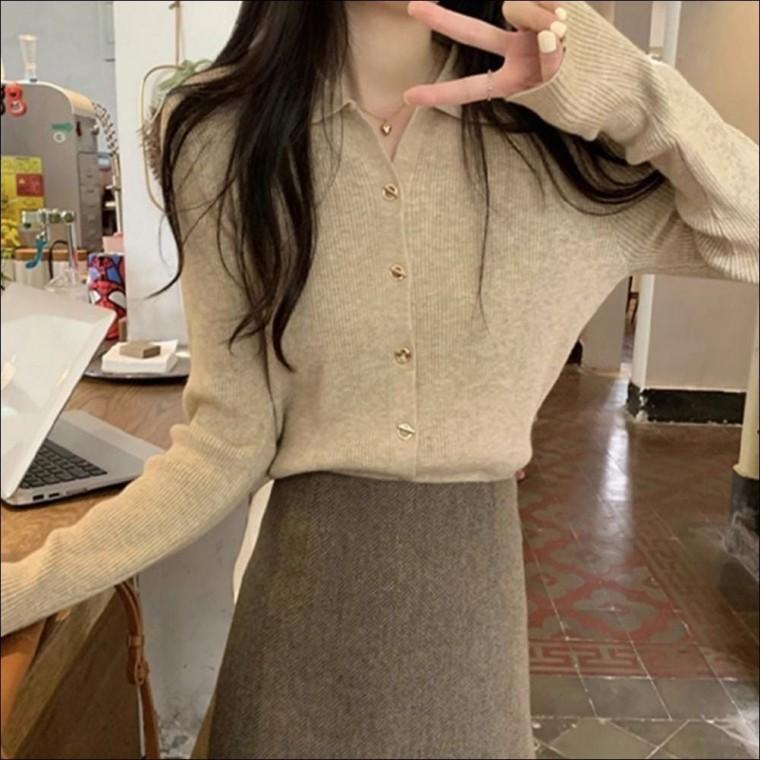 가디건 봄가을 여자 얇은 V넥 카라 골지 깔끔한 니트