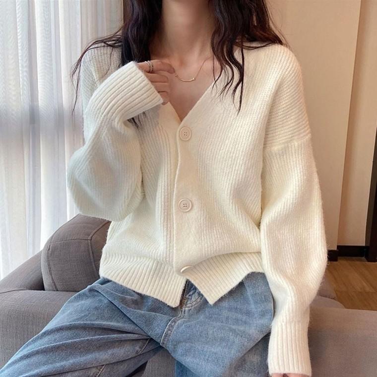 아우터 가을 봄 골지 여성 니트 가디건 v넥 5색 루즈핏