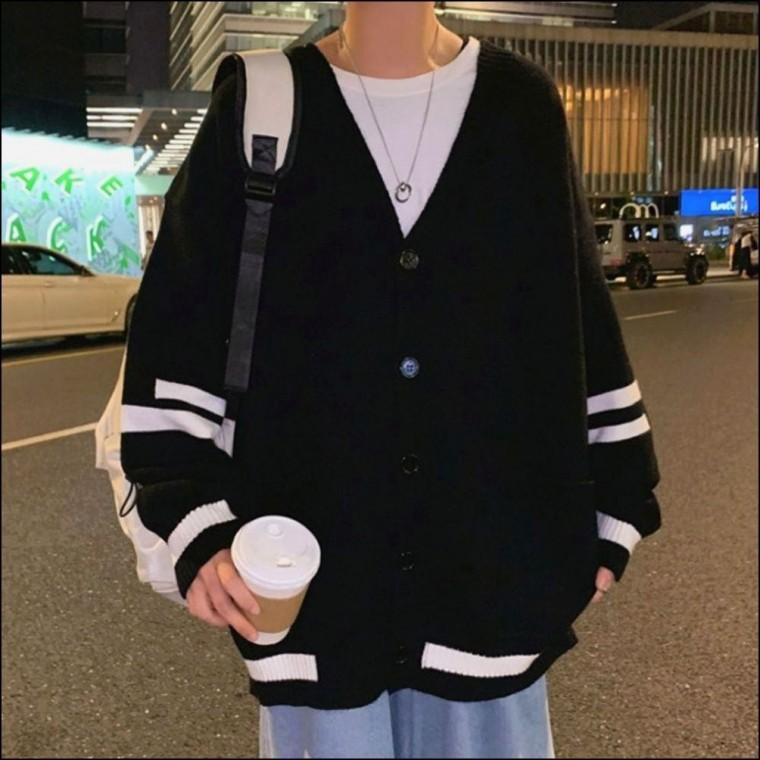 배색 니트 가을 루즈핏 아우터 2컬러 캐주얼 봄 가디건 남자