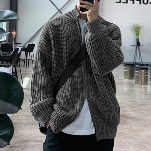 가디건 봄 남성 투웨이 노카라 니트집업 지퍼 가을 아우터