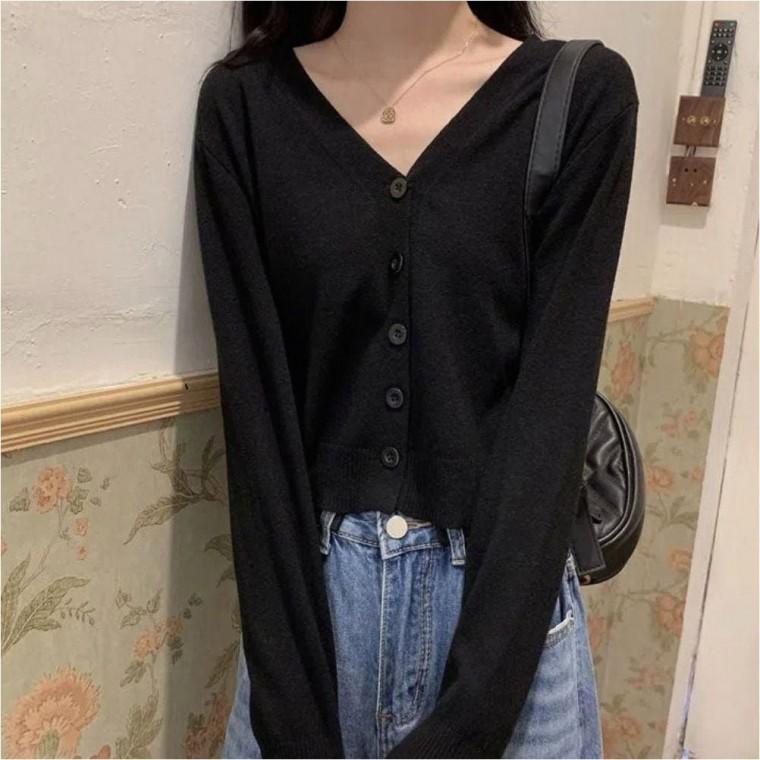 버튼 여자 기본 봄가을 베이직 가디건 간절기 V넥