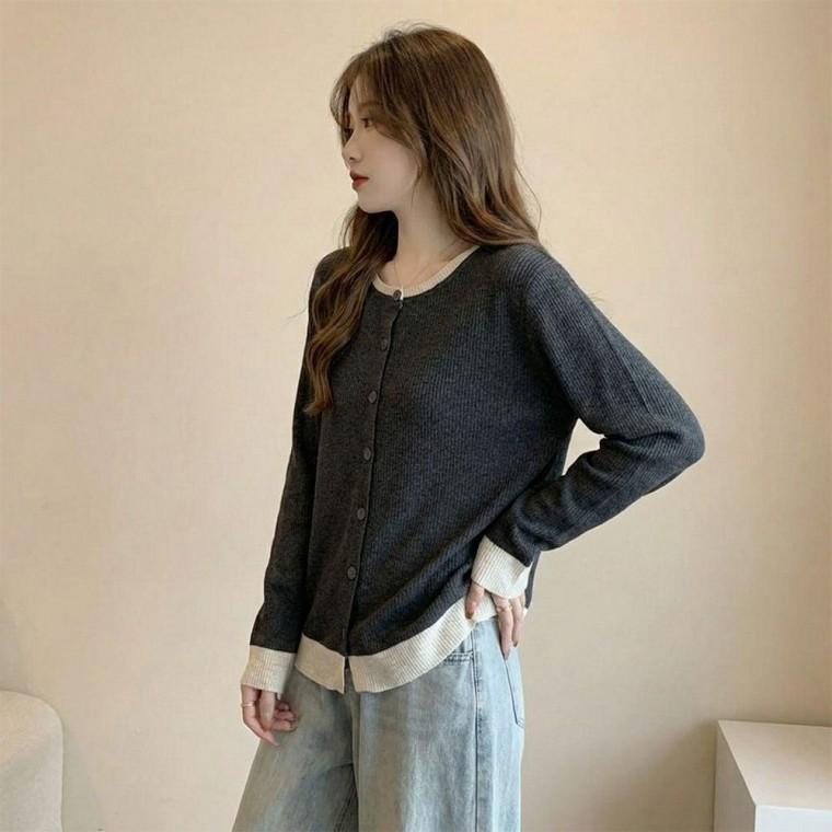 EAS 투톤 라인 버튼 가디건 긴팔 봄 가을