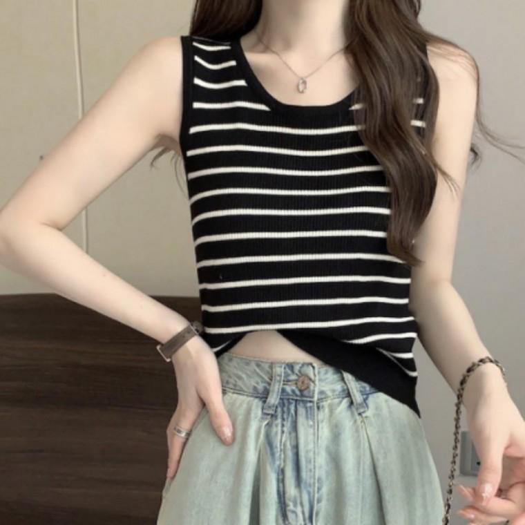 봄 여름 가을 이너 스트라이프 민소매 나시 단가라 레이어드